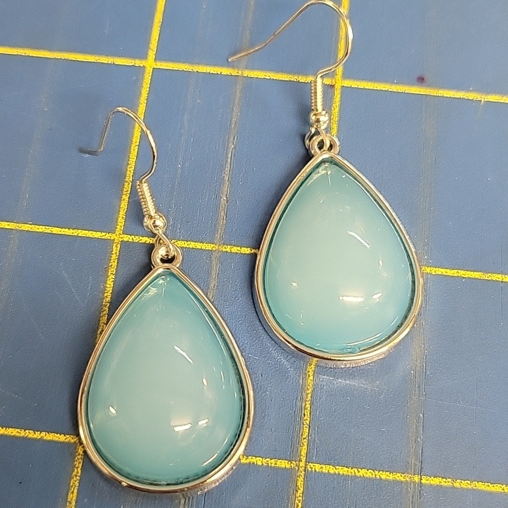 Turquoise Faux Stone Silver Tone Earrings